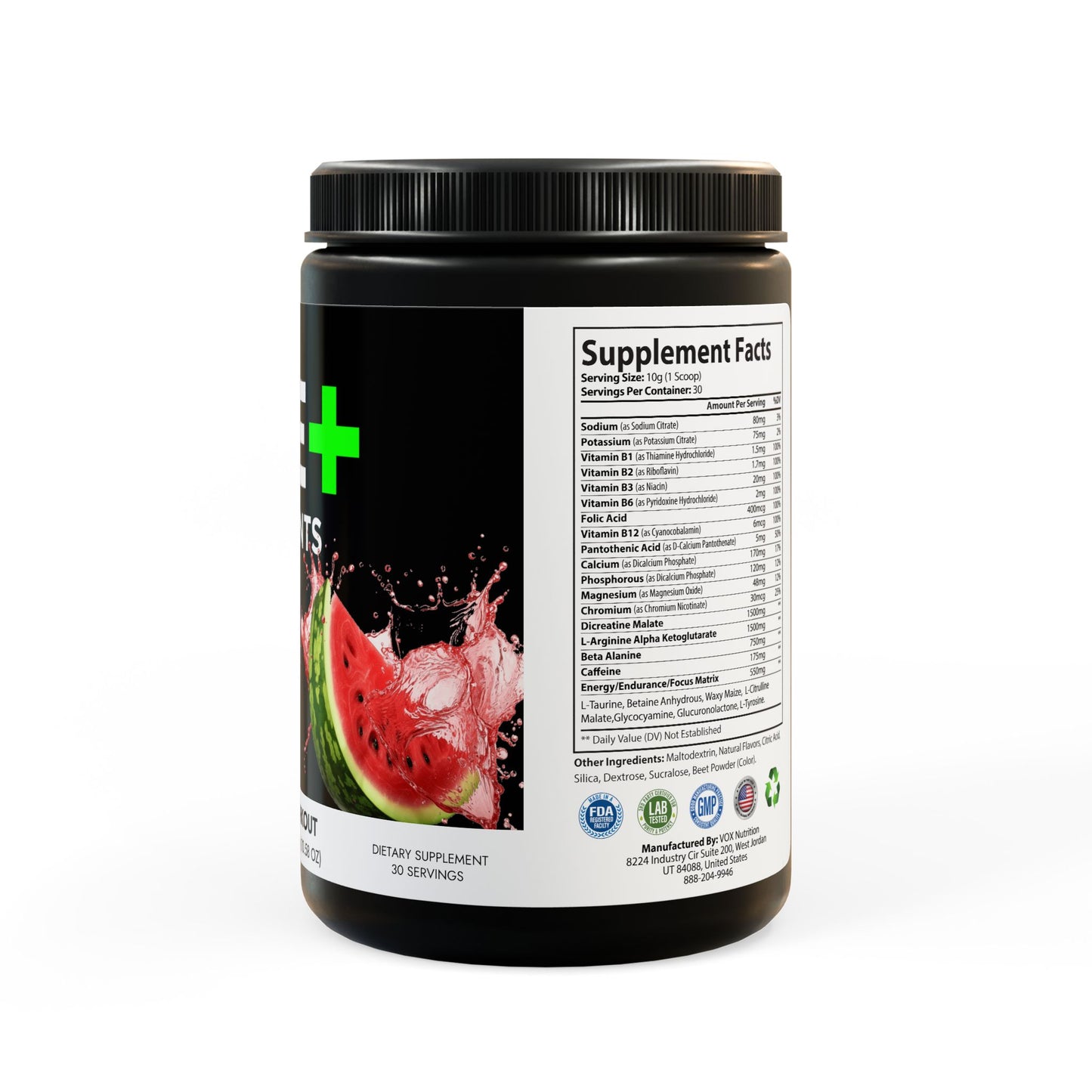 Pre‑Workout+ Powder – Watermelon (300 g / 10.58 oz)